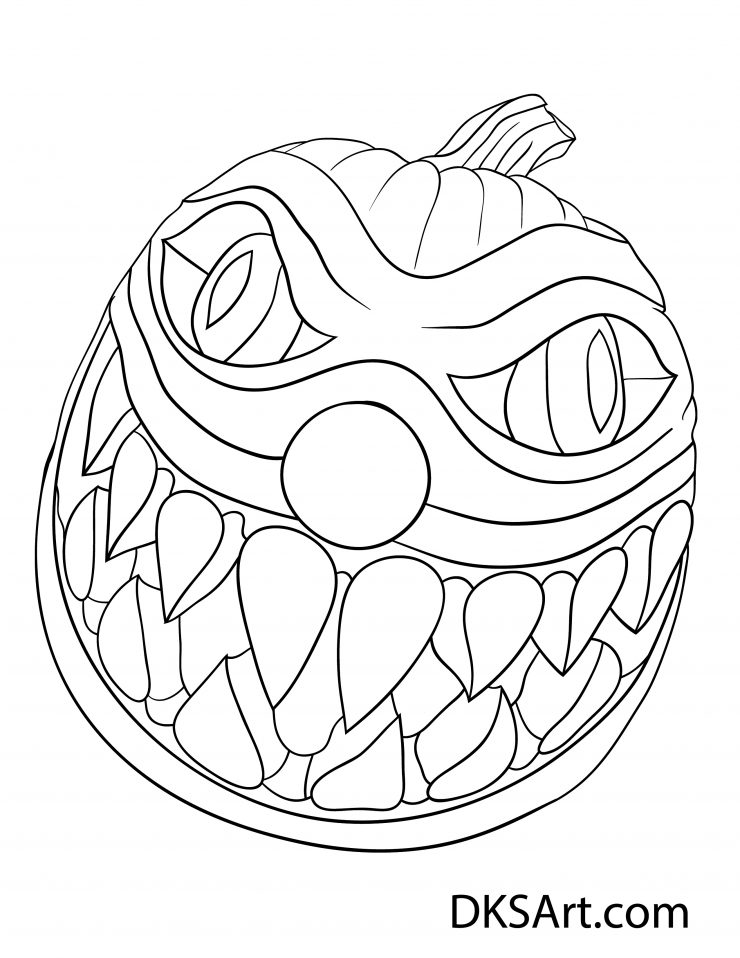 Carved Halloween Pumpkin Coloring Book Page