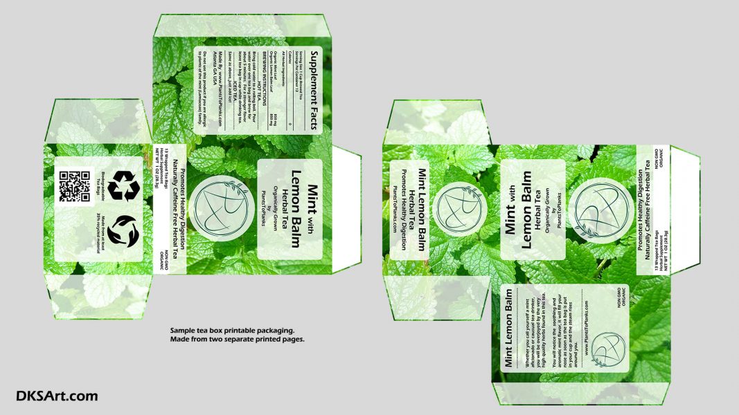 Rectangular Mint Tea Box Printable Gift Package Design