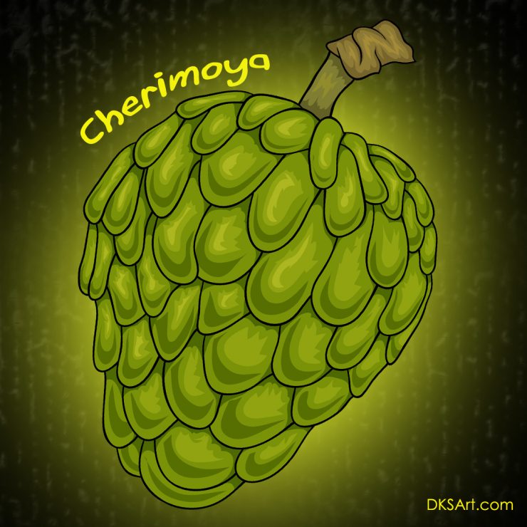 Digital cartoon style drawing of a cherimoya fruit