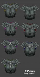 Game asset design artwork of chest plate armor for warrior class