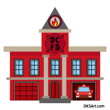 Cartoon Fire Station Building And Fire Truck Animation Art