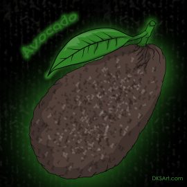 Digital illustration of an Avocado fruit used in kids coloring book