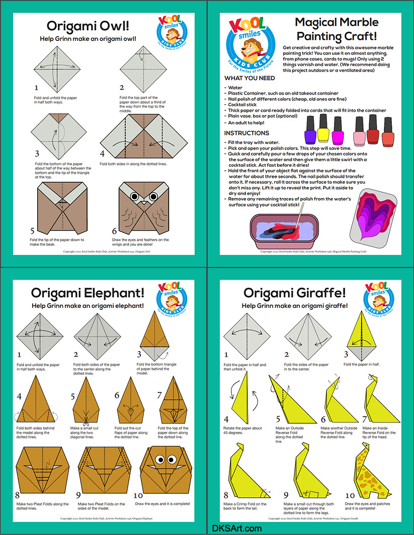 Origami Arts and Crafts Activity Worksheets For Children