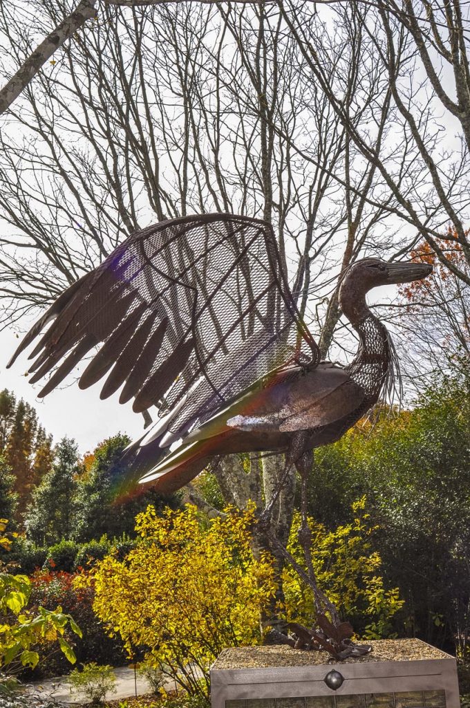 metal bird at North Carolina Arboretum